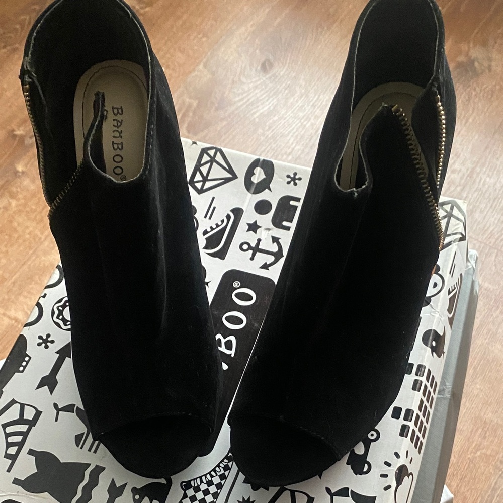 BAMBOO Black Peep Toe Ankle Booties